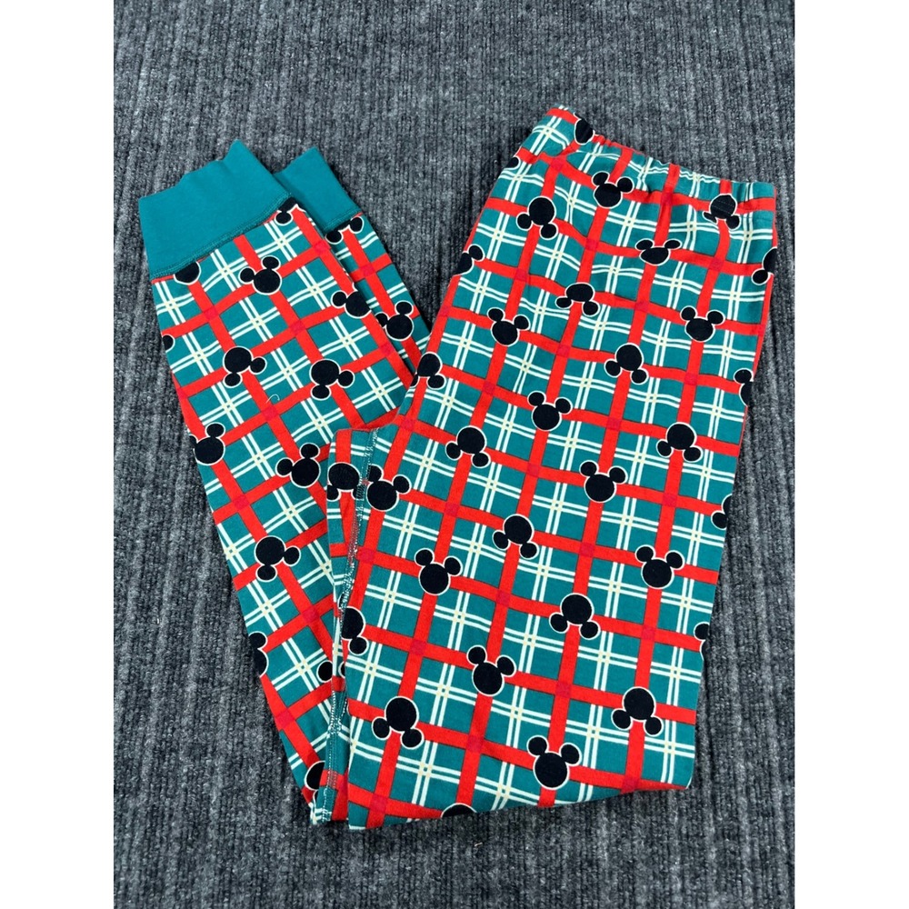 HANNA ANDERSSON Disney Mickey Mouse Pajama Pants Women XL Teal Red Plaid Organic